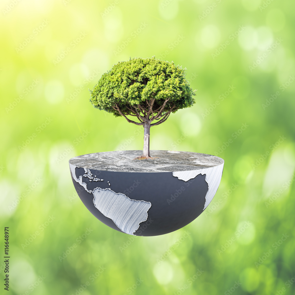 Poster globe with tree, green background