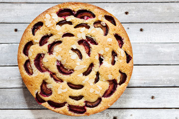 Homemade pie with plums