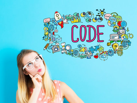 Code concept with young woman