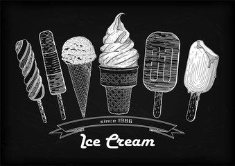 Set icecream soft serve scoop, waffle cup, tasty  ice cream cone