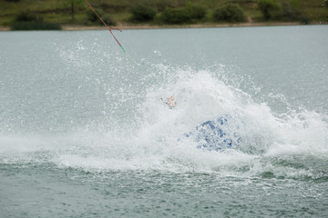 Obraz premium wakeboard athlete fell into the water