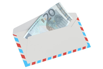 white envelope with 20 euro, 3D rendering