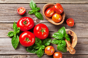 Fresh ripe garden tomatoes and basil