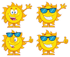 Sun Cartoon Mascot Character 9. Set Collection Isolated On White Background