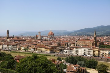 Obraz premium Holidays in Florence at River Arno in Italy, view from Piazzale Michelangelo