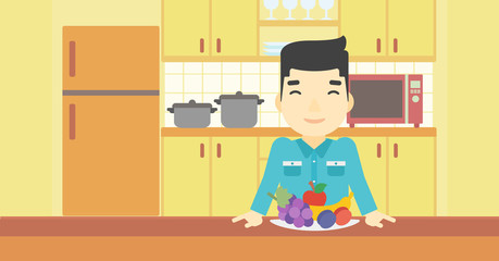 Man with fresh fruits vector illustration.