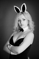 Monochrome portrait of a girl - rabbit