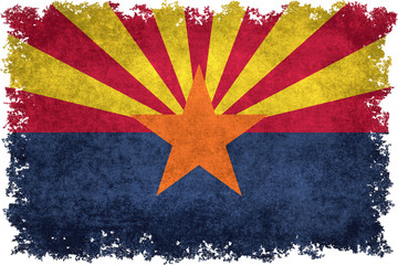 Arizona state flag with vintage textures and distressed edges