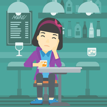 Woman drinking at the bar vector illustration.