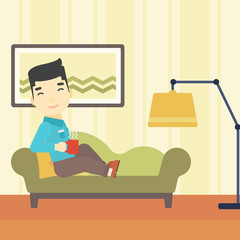 Man lying with cup of tea vector illustration.