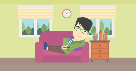 Man lying on sofa vector illustration.