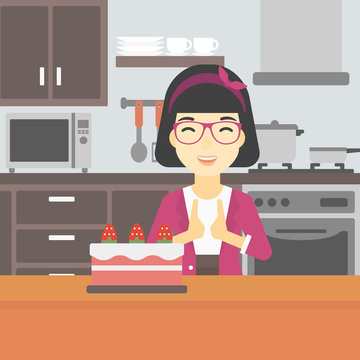 Woman looking at cake with temptation.