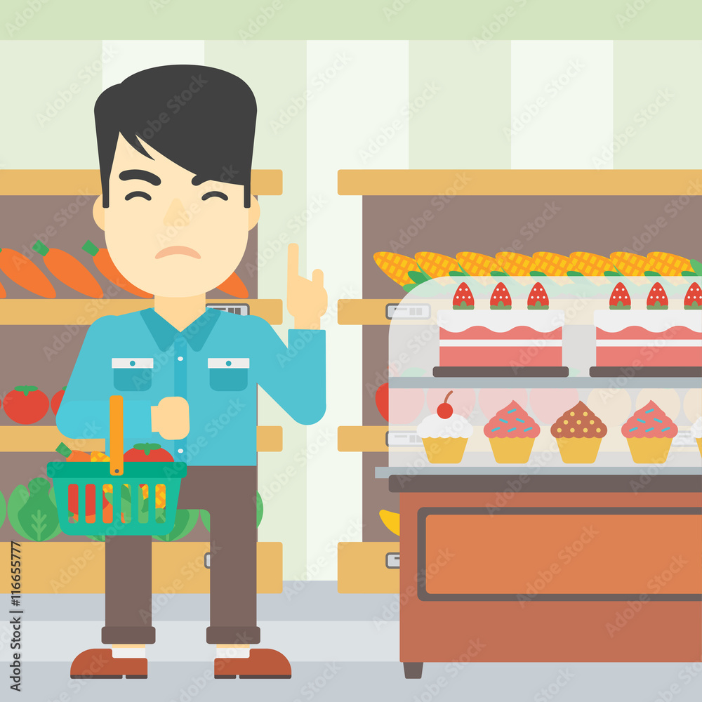 Sticker Man refusing junk food vector illustration.