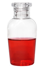 Small vial with red liquid on white background