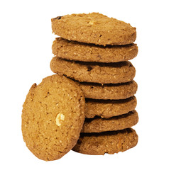 Cookies with nuts and chocolate on white