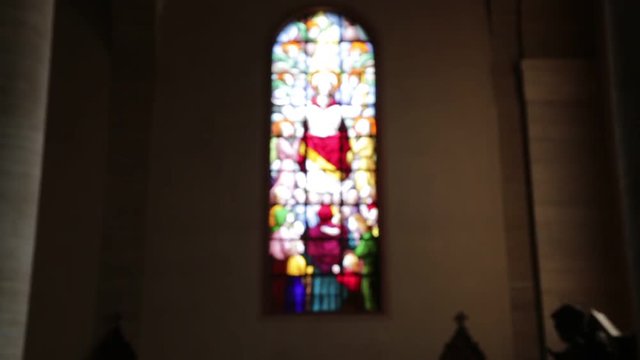 in italy turbigo inside  church religion building the colorated glass and window .
