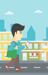 Man walking with smartphone vector illustration.