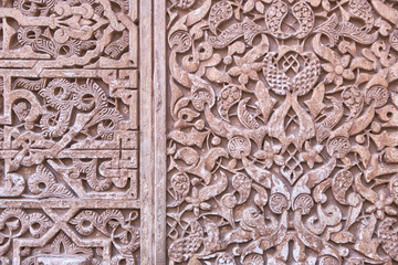 Detail of a 800 years old wall in arabic style. Alhambra, Granada. South of Spain