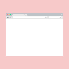 Internet Web Browser window on pink background. Browser with address and search bar, control buttons.