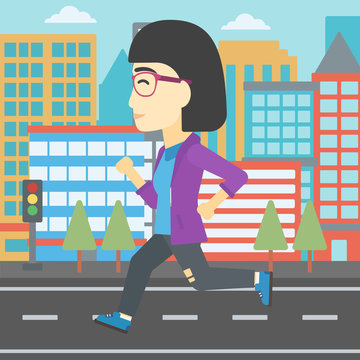 Sportive woman jogging vector illustration.