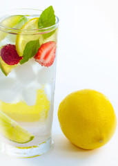 cold fresh cocktail lemonade drink on white background