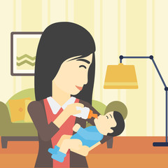 Mother feeding baby vector illustration.