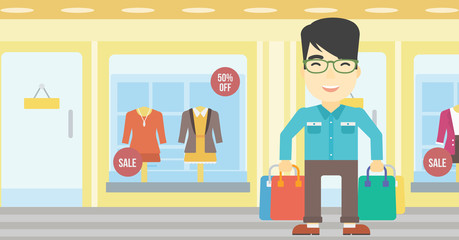 Happy man with shopping bags vector illustration.