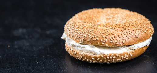 Cream cheese Bagel (on a slate slab)