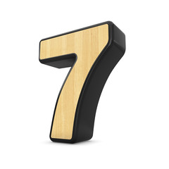 3d wood and black plastic material number 7 seven isolated white