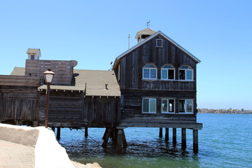 A wooden house on stilts over the water, San Diego, California, USA