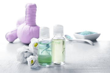 Composition of spa treatment on light background