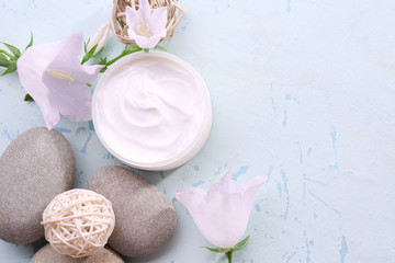 Composition of spa treatment on light background