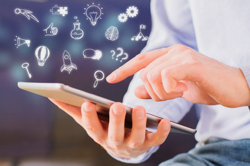 Tablet with business icons