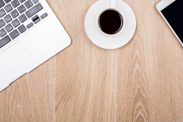 Laptop, smartphone and coffee cup