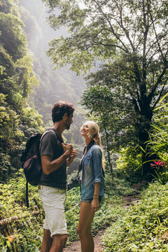 Romantic young couple on hike