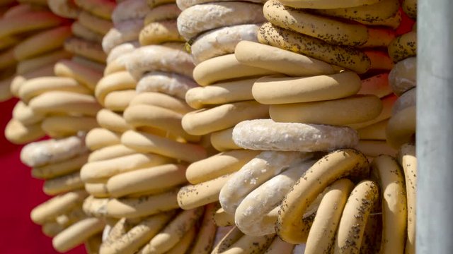Lots of rolls baranka on display these are Russian bread one of their culture when it comes to baking breads