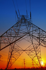 Wire electrical energy at sunset