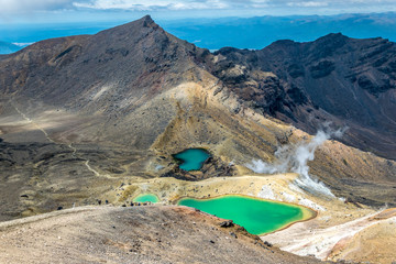 Emerald lakes are volcanic lakes on top of the tongariro volcanic massive, Tongariro crossing, New...