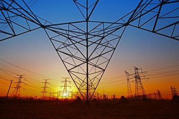 Wire electrical energy at sunset