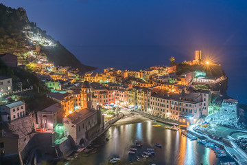 Fototapeta na wymiar Vernazza, Italy along the Cinque Terre at Night