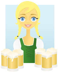 Young woman with beers for Oktoberfest