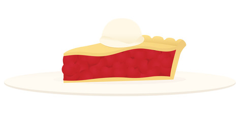 Slice of cherry pie with a scoop of ice cream on top
