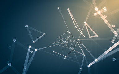 Abstract polygonal space low poly dark background, 3d rendering