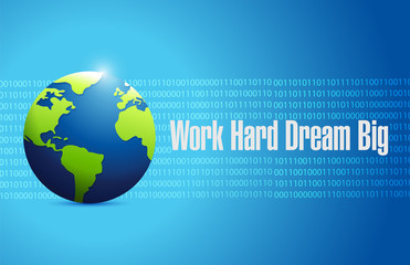 work hard dream big binary globe sign concept