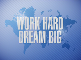 work hard dream big world map sign concept