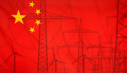 Energy Concept China Flag with power pole