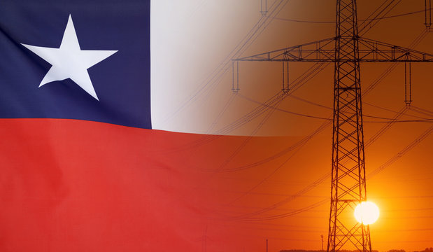 Energy Concept Chile Flag with sunset power pole - Powered by Adobe