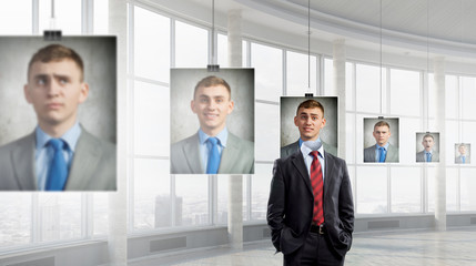 Portrait of headless businessman . Mixed media