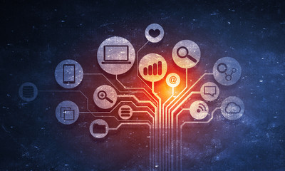 Cloud connection concept . Mixed media