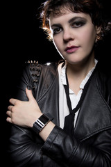 Fashionable depiction of wearable tech smart watch on a punk rock female model